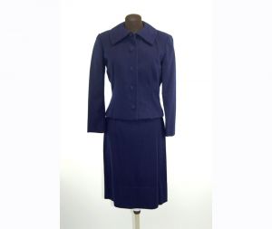 1950s wool suit, skirt suit, navy blue suit, fitted jacket, a line skirt, Size M