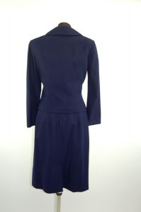 1950s wool suit, skirt suit, navy blue suit, fitted jacket, a line skirt, Size M - Fashionconstellate.com