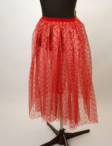 1950s lace skirt, red lace skirt, sheer lace skirt, tea length skirt, Size XS, Child skirt