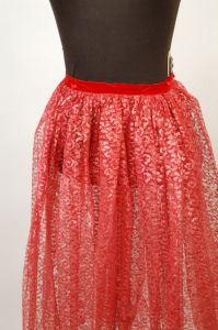 1950s lace skirt, red lace skirt, sheer lace skirt, tea length skirt, Size XS, Child skirt - Fashionconstellate.com
