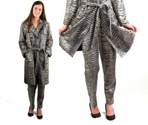 Snakeskin coat, faux snakeskin, animal print, black white, trench coat and pants, Size 12, Size M/L,
