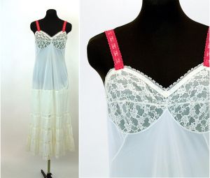 1950s  slip upcycled long slip with lace inserts tiered ruffles Size 34 Bridal slip