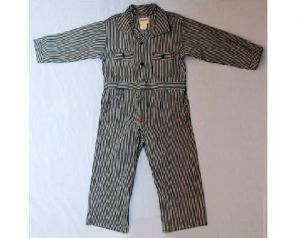 Vintage 1930s Boy's Denim Work Wear - Railroad Conductor Coverall - Size 5 Authentic 30s Deadstock