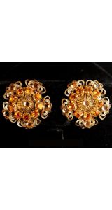 FINAL SALE Glam 1950s Filigree Flower Earrings by 'Mistar Bijoux' - Clip On - Goldtone Metal 