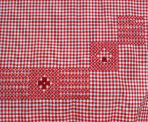 Vintage 50s Apron Red Gingham Checks and Smocking Embroidery Handmade Granny Chic - Fashionconstellate.com