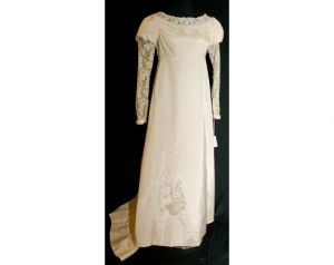 Size 8 Wedding Dress - Romantic 1960s Jane Austen Style Bridal Gown with Juliet Sleeves & Train 