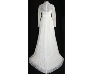 Size 10 Wedding Dress - Elegant White Chiffon & Lace Vintage Bridal Gown With Attached Train - 60s  - Fashionconstellate.com