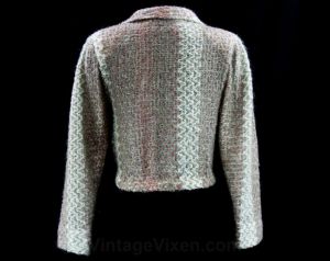 Size 10 Hazy Beige & Sage 1980s Jacket - Medium - Neutral Zig Zag Faux Mohair Knit Cardigan  - Fashionconstellate.com