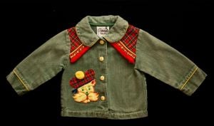 Baby Girls Jacket - Adorable Toddler's Scotty Dog Red Tartan Plaid Denim Jean Jacket - Size 12 to 18