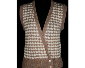 Neutral Knit Vest - XS 80s Luxury Alpaca - Mushroom & Cream 1980s Knit Ladies Sleeveless Sweater
