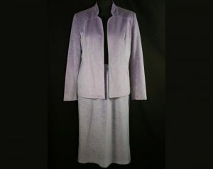 Size 10 Lavender Suit Soft Lilac Faux Suede 1970s Office Set Medium Long Sleeved Spring Soft Purple