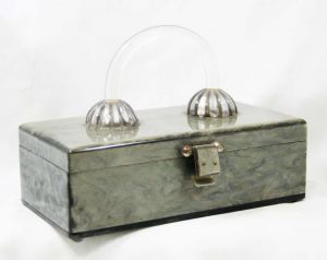 1950s Gray Lucite Handbag - Lewsid Jewel by Llewellyn - Rare 50s Box Bag - Modernist Marbleized Grey
