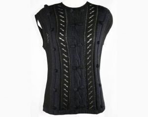 Size 8 Christian Dior Knit Top - ca. 1980 Designer Black Sleeveless Sweater - Paris Boutique  - Fashionconstellate.com