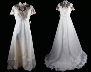 Size 10 Wedding Dress - Gibson Girl Inspired Antique Style 60s Bridal Gown with Pearl-Rimmed Lace