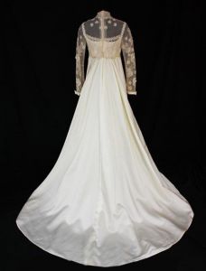 Size 4 Wedding Dress - Beautiful 1960s Satin & Lace Empire Bridal Gown with Train by Priscilla  - Fashionconstellate.com
