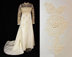Size 4 Wedding Dress - Beautiful 1960s Satin & Lace Empire Bridal Gown with Train by Priscilla 
