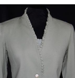 Size 4 Designer Suit - Mint Green Wool Crepe with Elegant Ruffles - Original Price 350 Dollars  - Fashionconstellate.com