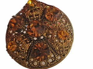 Vintage 50s Pin Fall Autumn Colors Round Filigree and Rhinestone Brooch