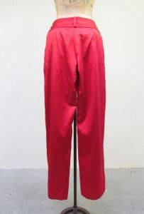 Vintage 1990s Cherry Bomb Red Satin Club Pants Crimson Armani Exchange Glam Rock Wide Leg Trousers - Fashionconstellate.com