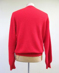 Vintage 1960s Sweater, 60s Red Acrylic V Neck Pullover, Extra Large 50 Chest - Fashionconstellate.com