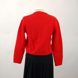 Vintage Shetland wool cardigan 1980s red Christmas sweater metal buttons Robert Scott Ltd Size M - Fashionconstellate.com