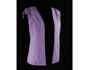 Size 8 Lavender 70s Vest - Shaggy Boucle Light Purple Knit - Sweet Tied Shoulders - 1970s 