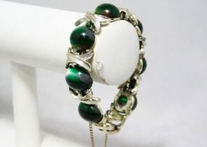 Emerald Green Ovals Bracelet - Subtle Macabre Eyes Eyeball Cabochons - Xs and Os - 1960s Gothic Posh - Fashionconstellate.com