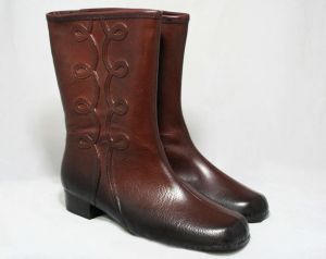 Size 6 Brown Boots - Victorian Inspired Galoshes - Trompe L'Oeil Soutache - 1960s Deadstock Winter  - Fashionconstellate.com