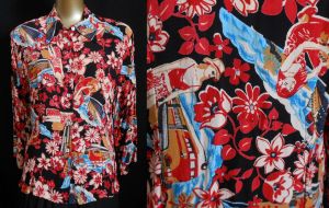 90s Loco Lindo Blouse, Travel Novelty Print Shirt, Rayon Crepe Blouse, Made in California USA - Fashionconstellate.com