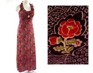 Size 6 Deco Print Burgundy Halter Dress - Gypsy Disco Chic - Young Innocent - 1930s Inspired 1970s 