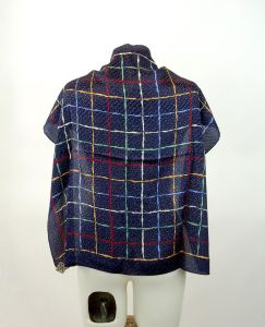 Echo silk scarf 1980s plaid navy blue multi colored Large square new old stock - Fashionconstellate.com