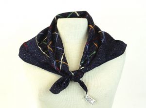Echo silk scarf 1980s plaid navy blue multi colored Large square new old stock