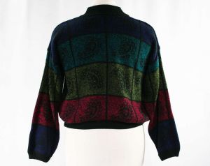 Size Large 80s Paisley Pullover - 1980s 90s Sweater - Teal Blue Pink Olive Green Navy & Black  - Fashionconstellate.com