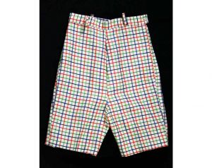 Girl's Size 6 Bermuda Shorts - 1960s Grid Pattern Plaid Cotton Preppie Short Pants - 60s Preppy Girl