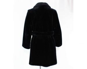 Size 10 Faux Fur Coat - Plush Black 1960s Mod Chic Overcoat - Medium Double Breasted 60s Outerwear  - Fashionconstellate.com