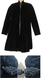 Black Velvet Swing Coat Vintage 80s Jacket Long Evening Jacket by Patra | S/M - Fashionconstellate.com