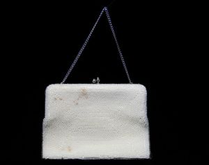 FINAL SALE 60s White Pearly Handbag with Scalloped Design - Bead Style Scallops 1960s Purse  - Fashionconstellate.com