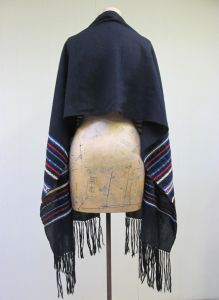Vintage 1960s Black Wool Fringed Shawl, Striped Ethnic Tribal Woven Wrap - Fashionconstellate.com