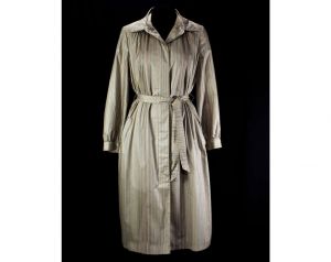 XL Lightweight Coat - 1970s Neutral Striped Cotton Duster - Plus Size Modernist 70s Spring Coat 