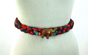 1980s belt braided belt with elephant beads stones orange turquoise tie back Carolyn Tanner Designs