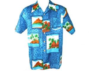 Men's Medium Shirt - Vacation Pictures Novelty Print 1960s Islander Shirt - 60s Tiki Resort Style  - Fashionconstellate.com