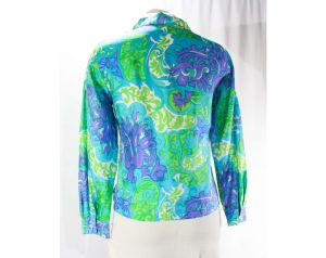 Size 6 Silk Blouse - Small 60s Flourish Shirt - As Is - Summery 1960s Turquoise Blue Purple & Lime  - Fashionconstellate.com