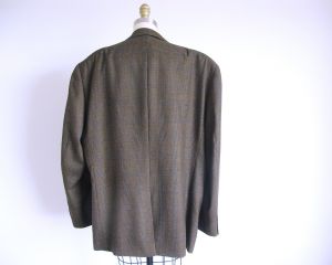 Vintage Men's Suit Jacket, 80s Plaid Jacket, Mens Wool Coat, Olive Blazer, Size X Large Blazer - Fashionconstellate.com