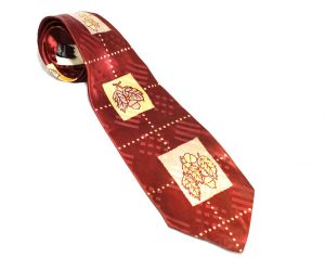 1940s Men's Tie - Acorns Novelty Print - 40s Swing Cat Wide Necktie - Copper Brown Rayon Print Satin - Fashionconstellate.com