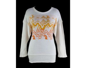 Size 000 Sweater - Native American Western TeePees Motif Mountain Scene - XXS Oversized Boho