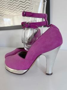 1940s bright pink and silver platform heels SZ 4 - Fashionconstellate.com