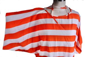 Vintage Vuokko Top Orange White Bold Striped Tunic 1960s-70s Womens S Cotton  - Fashionconstellate.com