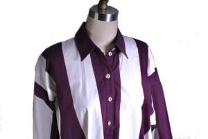 Vintage Marimekko Tunic Top Blouse Womens M Oversized Purple White Awning Stripe  - Fashionconstellate.com