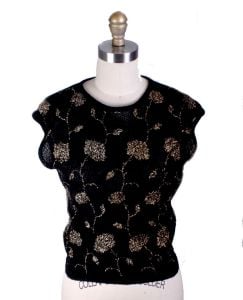 VTG Black/ Gold Floral Metallic Rayon Boucle Shell Tank Knit ''Stylebest'' Womens S 1940s