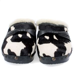 7.5 Vintage 00s Y2k Nine West Black & White Cow Print Fur Platform Clog Mules Shoes 90s - Fashionconstellate.com